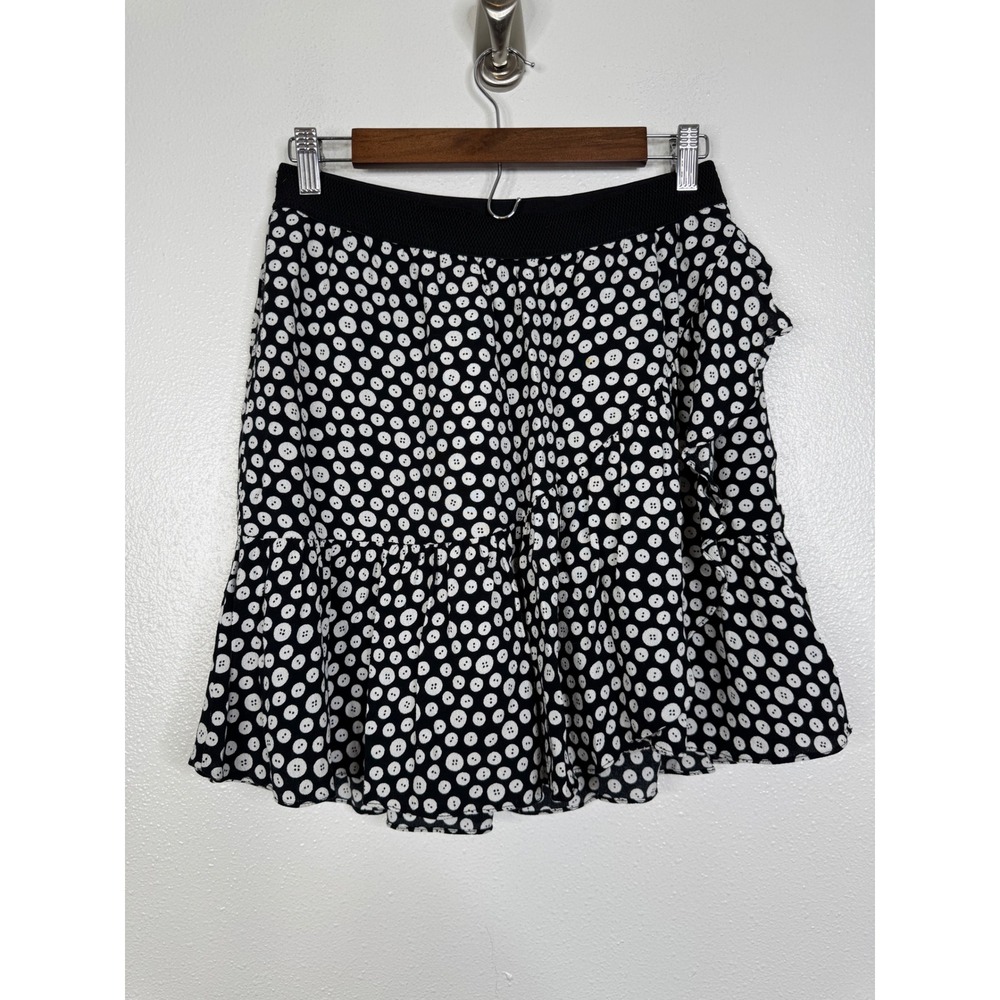 Maeve‎ Anthropologie Black White Button Print Ruffle Mini Skirt Small